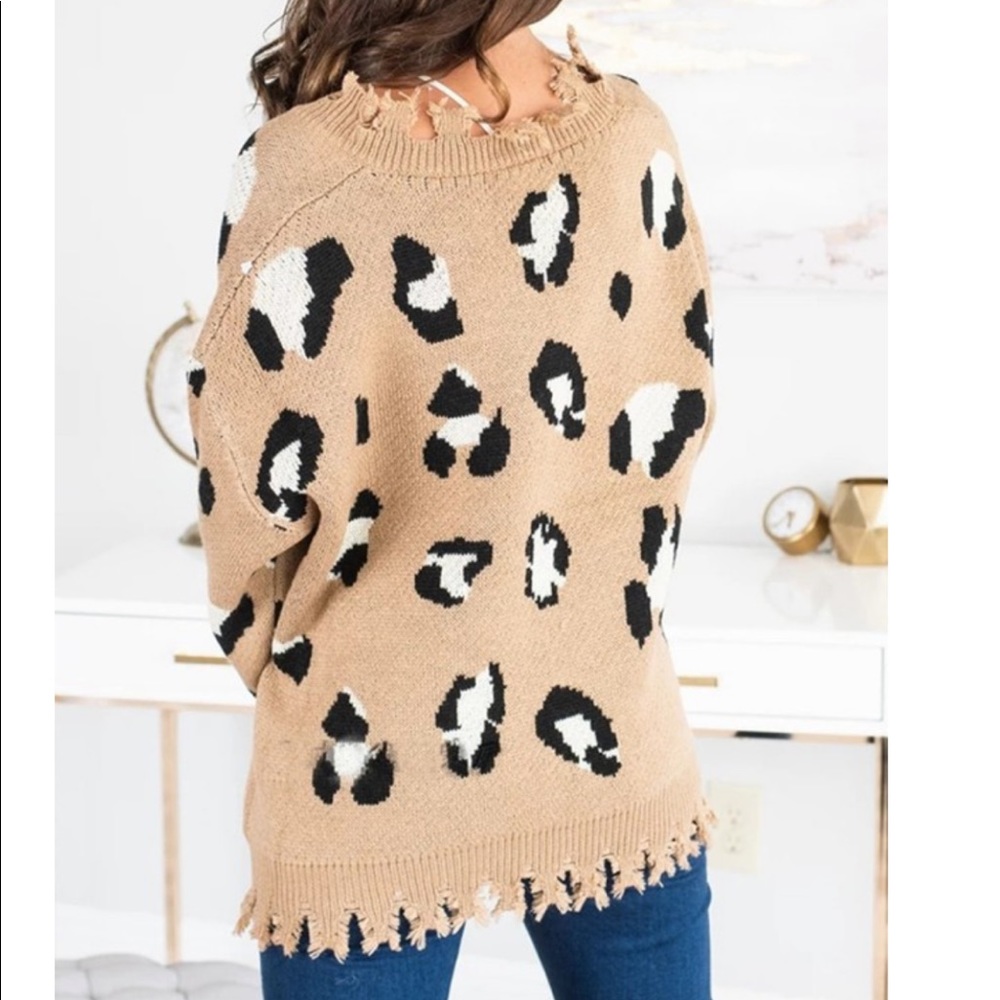 Leopard Print Ripped Sweater S - Picture 4 of 10